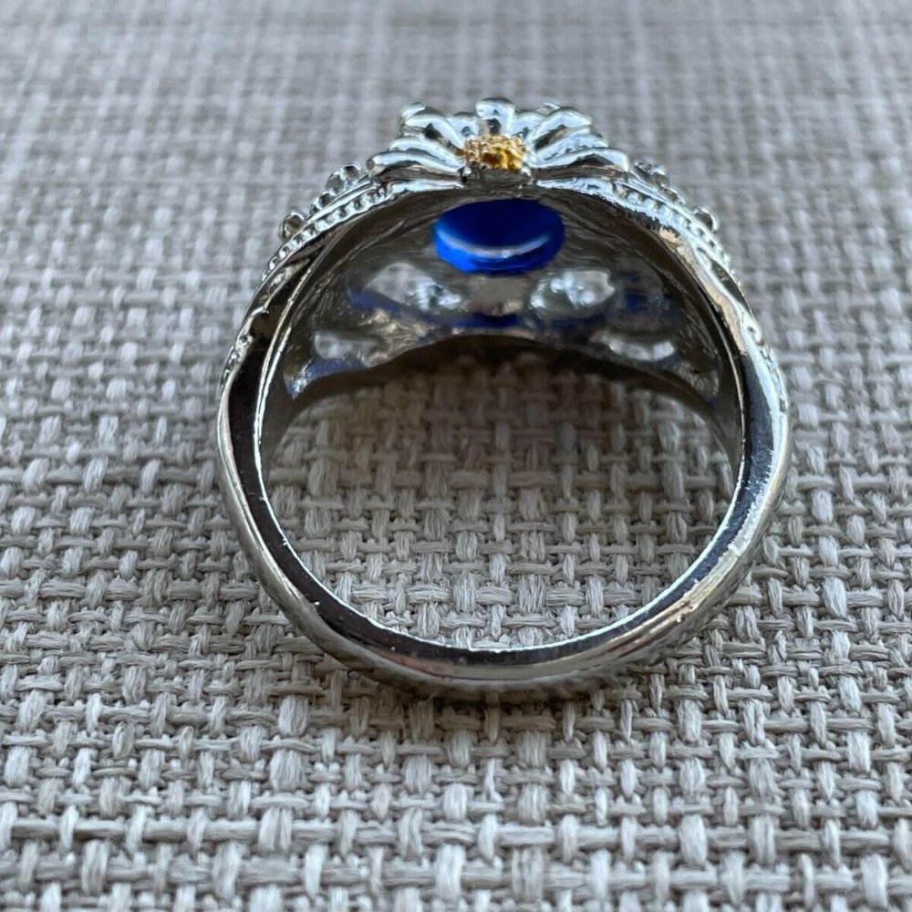 Women Rings Fashion Faux Blue Stone Silver/Gold Tone Fancy Jewelry Rings Size 10 - Picture 7 of 12